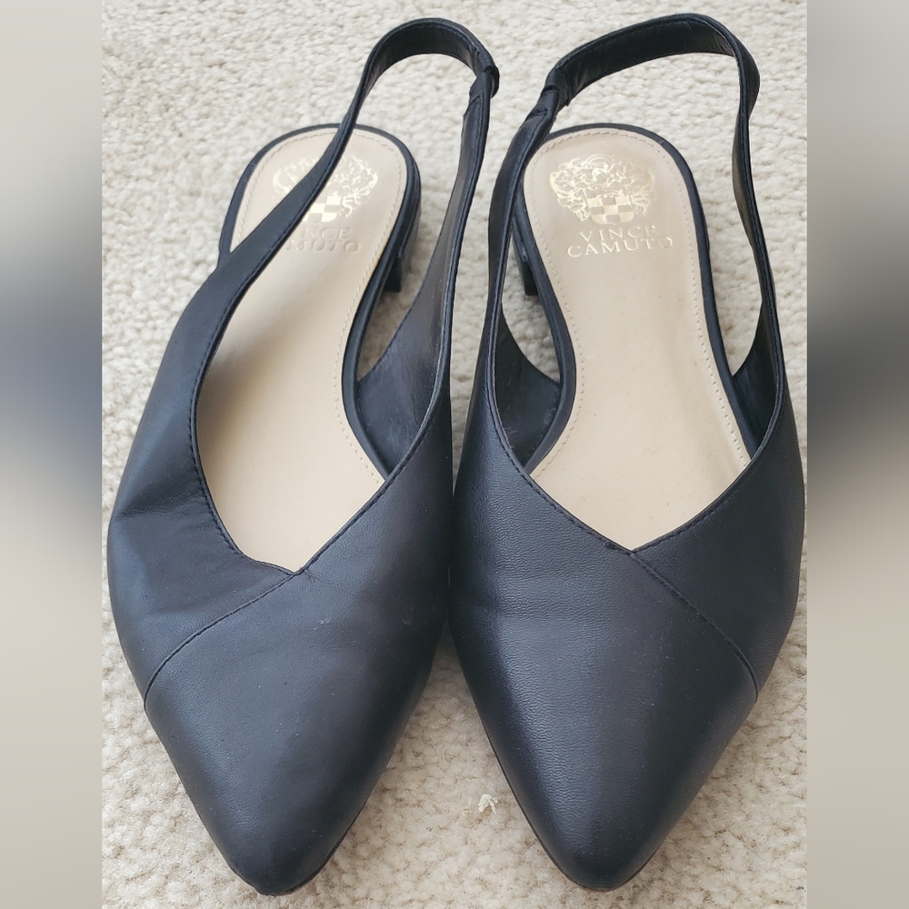 Vince Camuto Jasenia Black Real Leather Slingback Pointed Toe Flats 9